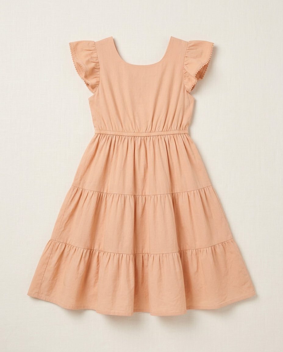 Peach Ruffled Tiered Dress