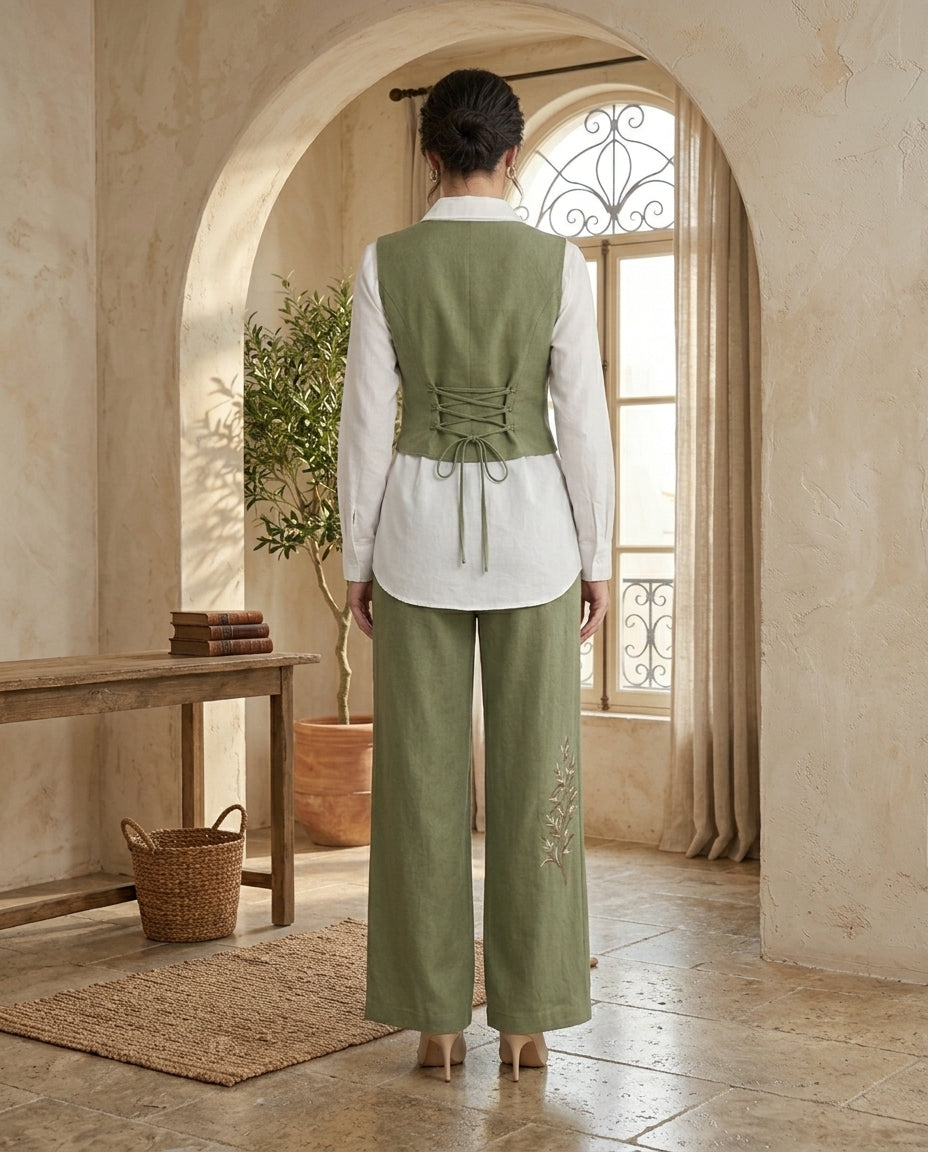 Sage Green Lace-Up Co-ord Set