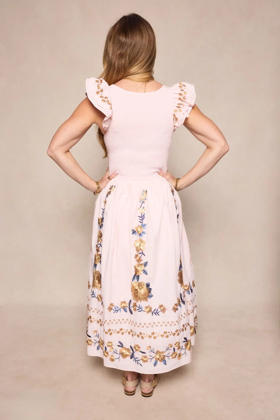 Blush Flutter-Sleeve Dress