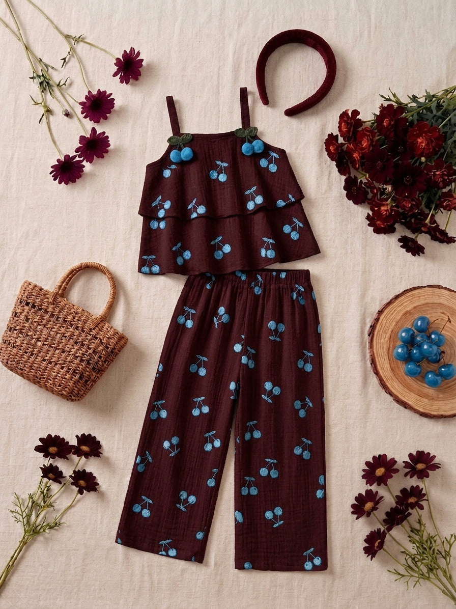 Brown Blue Cherry 2-Piece Set