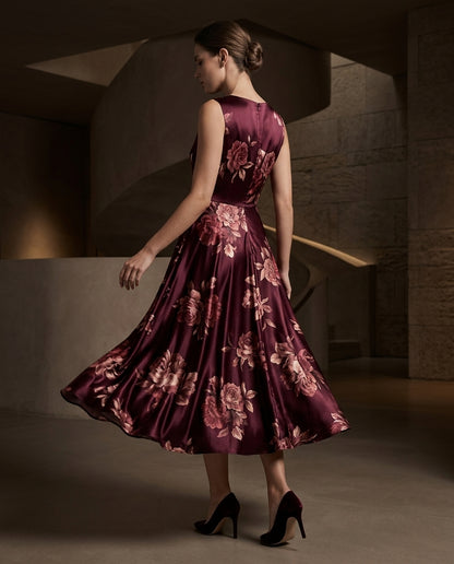 Deep Wine Cowl-Neck Midi Dress