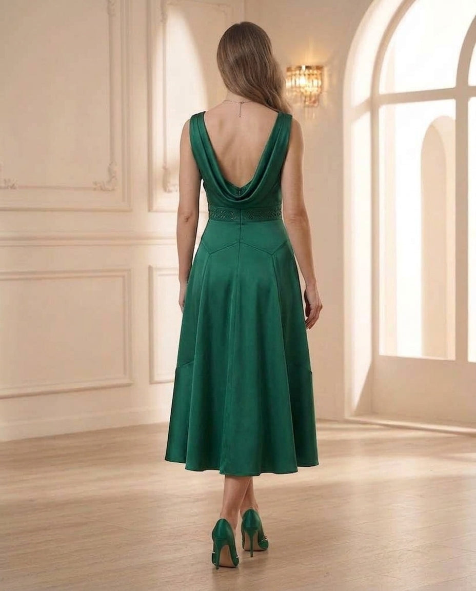 Emerald Green Cowl-Nec Dress