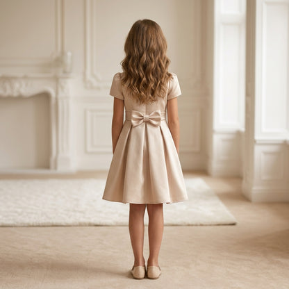 Champagne Satin Bow Dress
