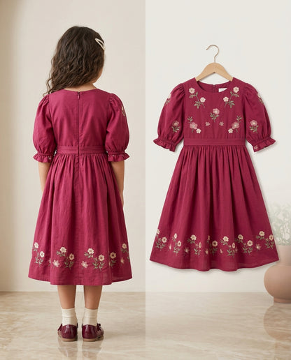 Deep Berry Embroidered Dress