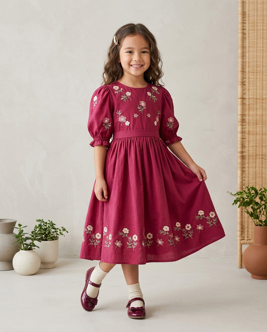 Deep Berry Embroidered Dress