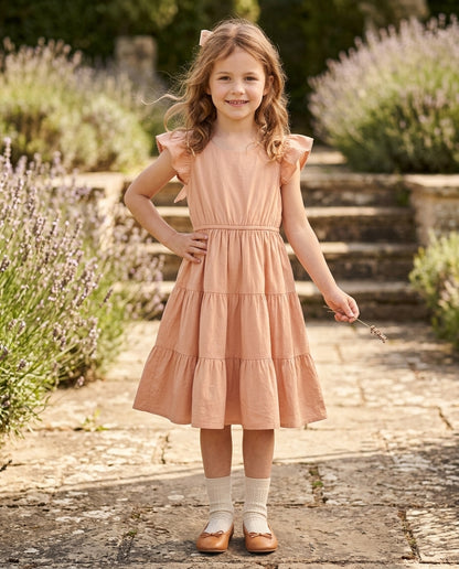 Peach Ruffled Tiered Dress