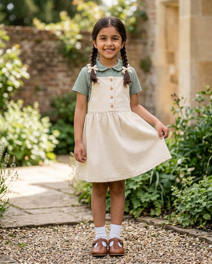 Ecru Denim Pinafore Dress