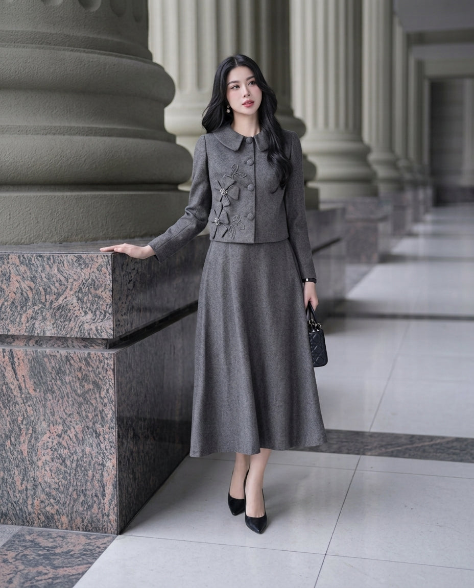 Grey Tweed Skirt Suit