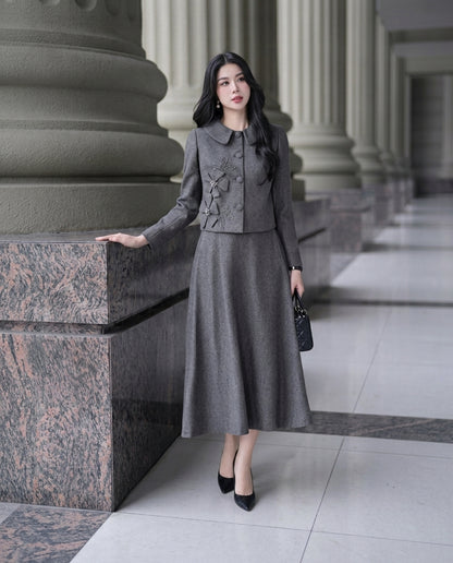 Grey Tweed Skirt Suit