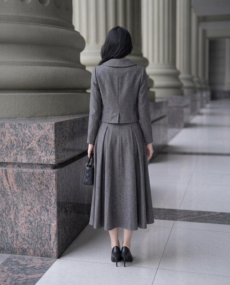 Grey Tweed Skirt Suit