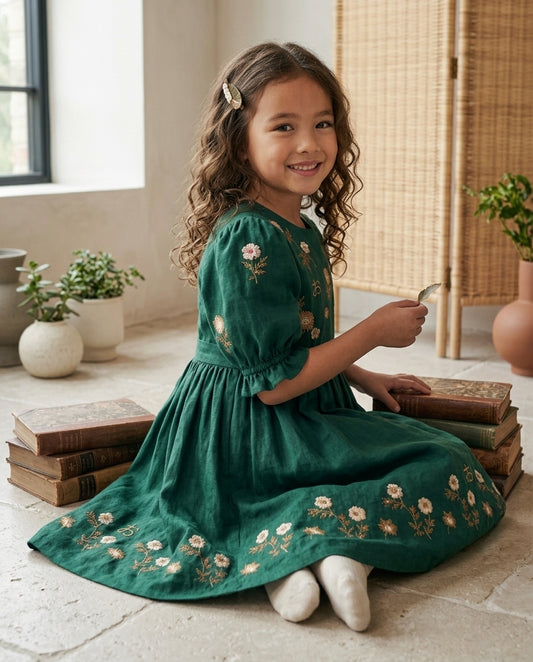 Forest Green Embroidered Dress