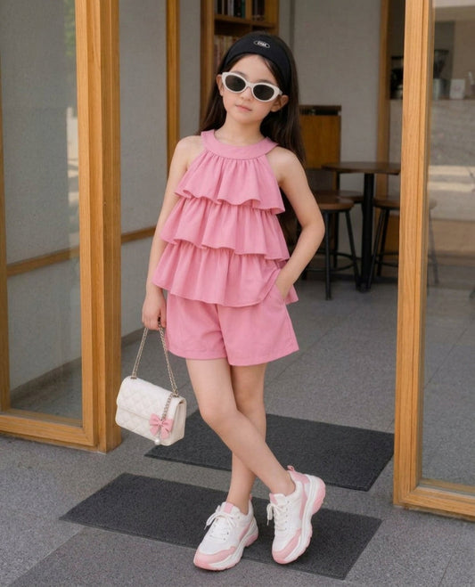 Pink Ruffle Halter Set