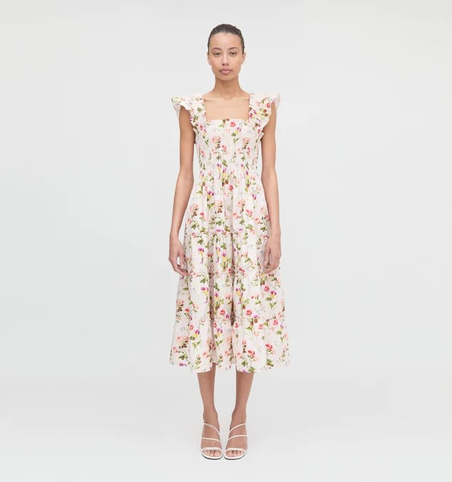Floral Ruffled Shoulder Dress