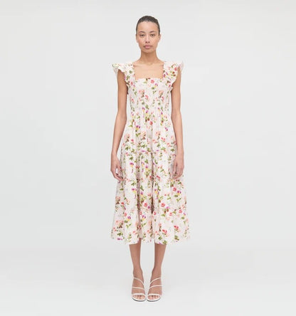 Floral Ruffled Shoulder Dress