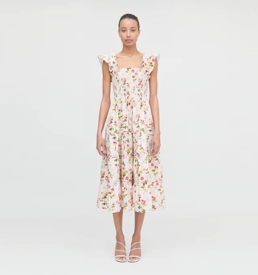 Floral Ruffled Shoulder Dress