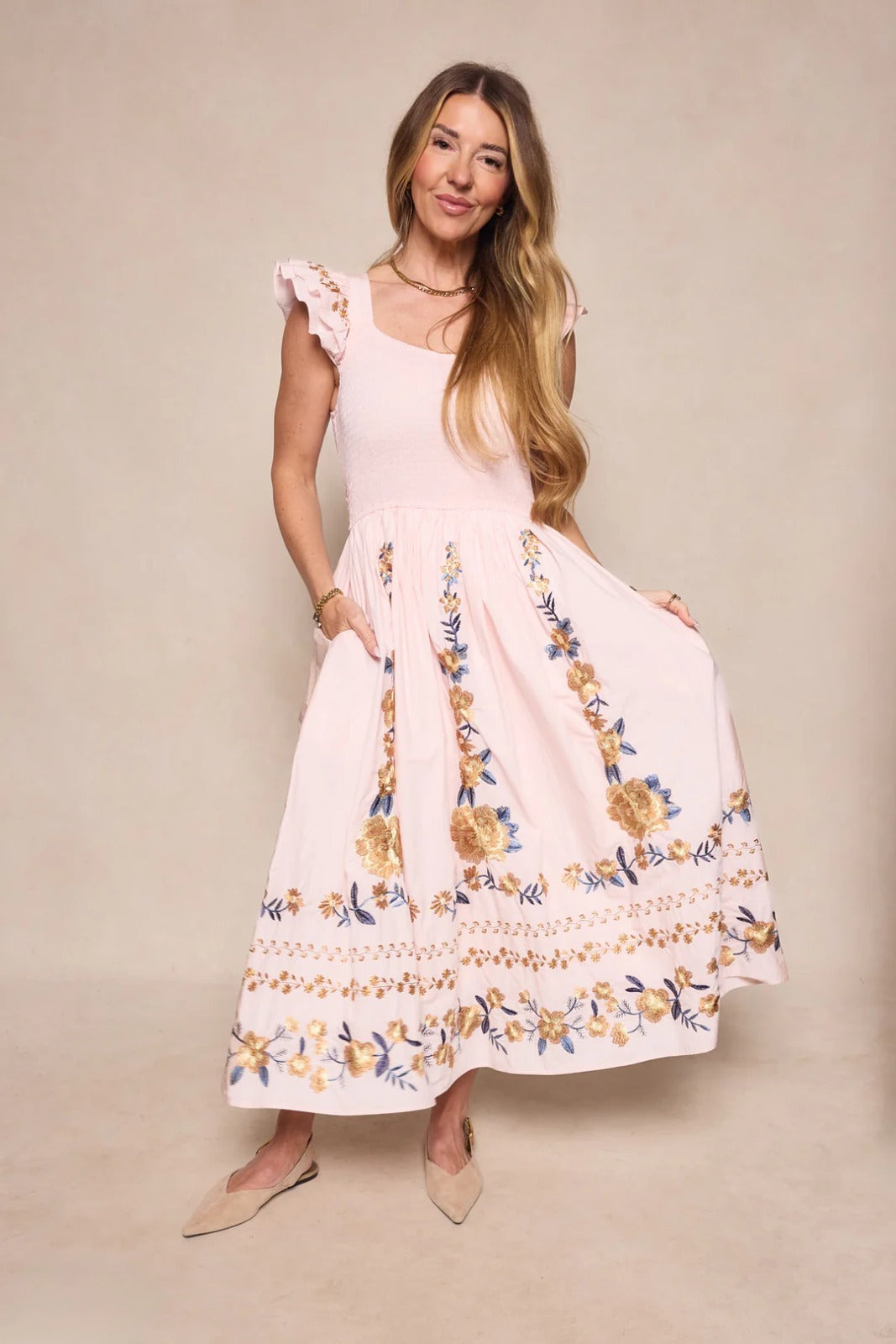 Blush Flutter-Sleeve Dress