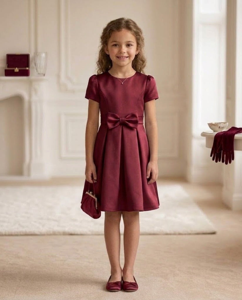 Burgundy Satin Bow Dress