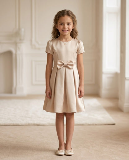Champagne Satin Bow Dress