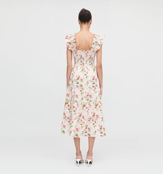 Floral Ruffled Shoulder Dress