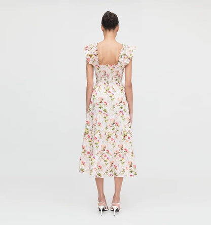 Floral Ruffled Shoulder Dress
