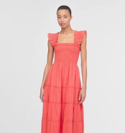 Coral Ruffled Shoulder Dress