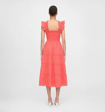 Coral Ruffled Shoulder Dress