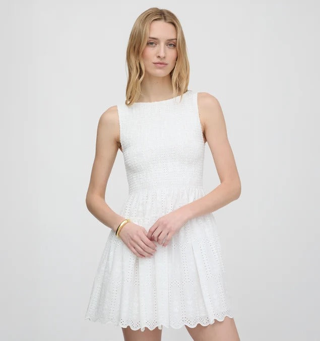 Eyelet Smocked Mini Dress