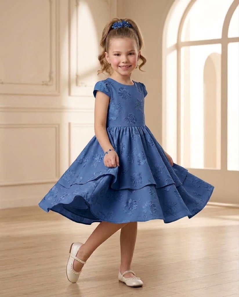 Cornflower Blue Floral Party Dress